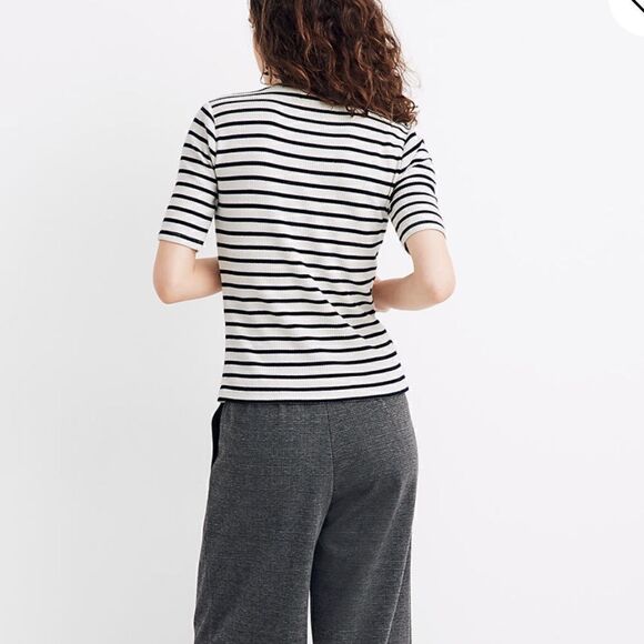 Madewell Ribbed Mockneck Top in Sailor Stripe size small - Picture 4 of 9